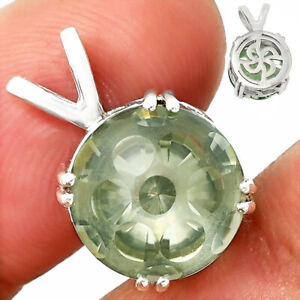 Pendentif fantaisie coupe prasiolite (améthyste verte) bijoux en argent sterling 925 P-1737