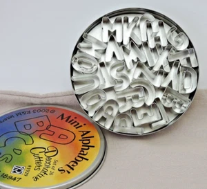 R&M Mini  ABC Alphabet Cookie Fondant Cutters Metal Letters In Tin Set of 26 - Picture 1 of 11