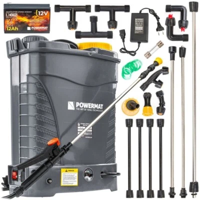 POWERMAT Sprühgerät Drucksprüher 16 L Akku Rückensprüher Gartensprüher 12V GROSSES SET