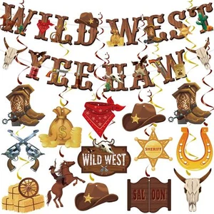 26 Pieces Western Party Decorations West Cowboy Banners Hanging Swirls Wild W... - Picture 1 of 7