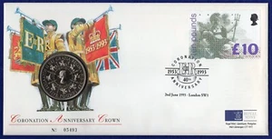 Great Britain 1993 £5 Coin Cover, 5 Pounds, Coronation Anniversary (Ref. t7146) - Picture 1 of 4