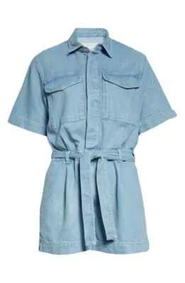 NEW RAG & BONE Belted Denim Utility Tie Waist Denim Romper SIZE XL/100%AUTHENTIC - Image 1 of 4