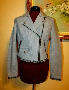 NEW ROMEO & JULIET COUTURE SZ M BLK/WHITE HOUNDSTOOTH MOTO JACKET $205.00/47104 - Picture 1 of 12