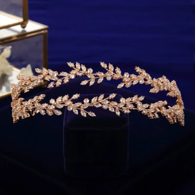 Diademas irregulares de oro rosa con circonitas para boda diademas de cristal para novias Foto 1 de 4
