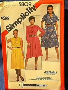 Vintage Simplicity Patrón de costura 1980s Ruffle Escote Vestido Tamaño 10-14 5809 - Imagen 1 de 4