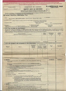 1943 DOCUMENT DE L'IMPÔT SUR LE REVENU DU DOMINION DU CANADA T.1 SPÉCIALE  4-PAG - Picture 1 of 1