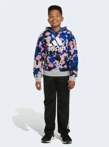 Adidas Boys Sweatshirt Camo Blue/Pink/Grey Hoodie AA7484 Youth Size S - Picture 1 of 11