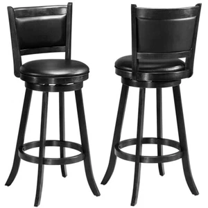 Costway 2 PCS 29" Swivel Bar Stool Wood Counter Height Dining Chair Black - Picture 1 of 8