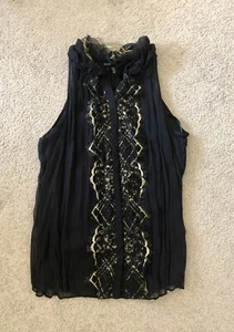 Neu mit Etikett Elie Tahari Pricilla schwarz gold Spitze Seide Bluse Top * Extra Small * $ 328 - Bild 1 von 5