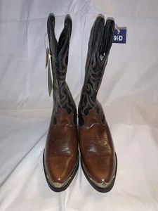 Masterson Boot Co. Cowboy Boots Mens 9.5 Style Brown/Black Leather Gold Lined - Picture 1 of 5