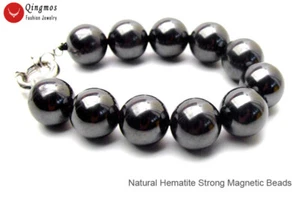 "Braccialetto Magnete Ematite Nera Naturale Rotondo 18mm per Gioielli Buon Dormire 7,5-9" - Foto 1 di 15