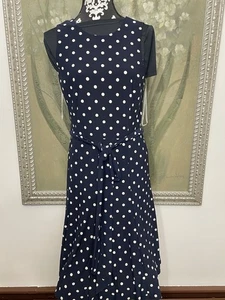 Lauren Ralph Lauren Jersey Knit Polka Dot Fit And Flare Dress Size 10 - Picture 1 of 10