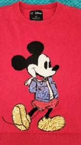 Mickey Mouse Youth XL Red Sweater Sequins Knit Pullover Disney Extra Large - Picture 1 of 9