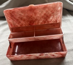 Vintage rosa marmoriert gesteppt Commonwealth Kunststoff Schmuckkästchen kleiner Chip - Bild 1 von 13