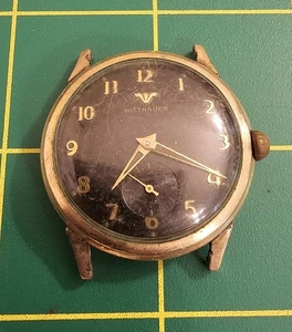 Vintage WITTNAUER Herren Handaufzug Uhr 10K G.F. schwarzes Zifferblatt 50er Jahre, FOR PARTS! - Bild 1 von 3