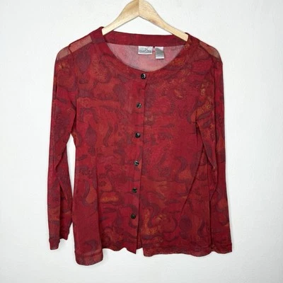 Blusa Top Chicos Roja Y2K Botón Transparente Frontal Nylon Talla 2 Para Mujer EE. UU. Grande Foto 1 de 4