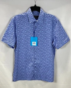 Bugatchi Blue Floral Pattern Short Sleeve Shirt Men's Size Medium - Picture 1 of 9