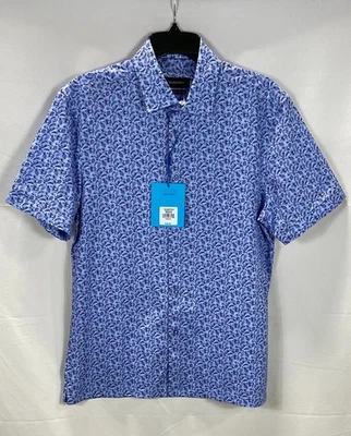 Bugatchi Blue Floral Pattern Short Sleeve Shirt Men's Size Medium - Image 1 of 4