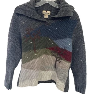 Vintage Woolrich Sweater Womens XS/S Blue Lambs Wool Winter Scene Trees Cozy - Picture 1 of 5
