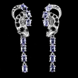 925 Sterling Silver Earrings Oval Tanzanite Spinel Natural Gemstone Cobra Jewelr - Picture 1 of 13
