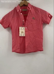 Burberry Brit Boys Pink Cotton Short Sleeve Collared Button-Up Shirt Sz 122/128 - Picture 1 of 6