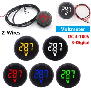 Voltmetro Auto DC 4-100V LED 3-Display Digitale Rotondo Due Fili Tensione Misuratore - Foto 1 di 17