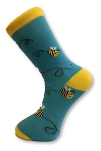 Frederick Thomas light blue and yellow bumblebee mens novelty cotton socks - Picture 1 of 1