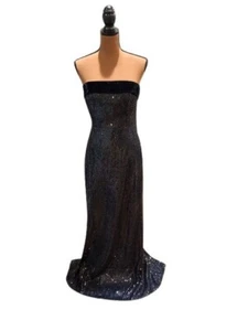 Vestido ML Monique Lhuillier Reese Sin Tirantes Lentejuelas Columna Medianoche Talla 4 Nuevo con Etiquetas - Imagen 1 de 11