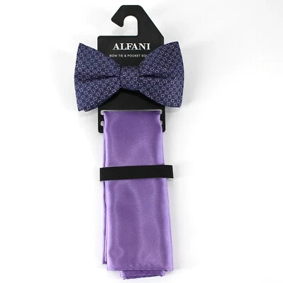 Juego de pajarita y cuadrado de bolsillo Alfani púrpura geométrico poliéster para hombre Foto 1 de 4