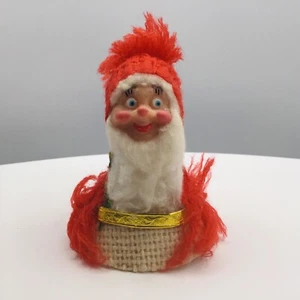 VTG Japan Creepy Santa Standing Cone Tree Ornament Burlap Plastic Face Red 3” #2 - Picture 1 of 9