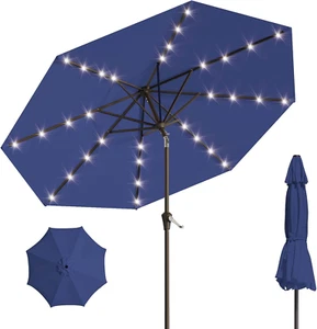 9FT Solar Umbrella 32 LED Lighted Patio Umbrella Table Market Umbrella W/Tilt an - Picture 1 of 7
