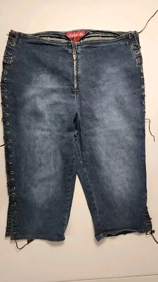 Pantalones de mezclilla capri Zana Di para mujer talla 20 tiro alto cintura cruda dobladillo recto lavado medio Foto 1 de 4