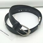 PING Belt- Italian Black Leather Studded Strap - Silver-tone Buckle - Size 42
