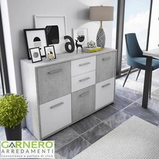 Credenza moderna soggiorno madia cassetti salotto DURBAN bianco opaco cemento