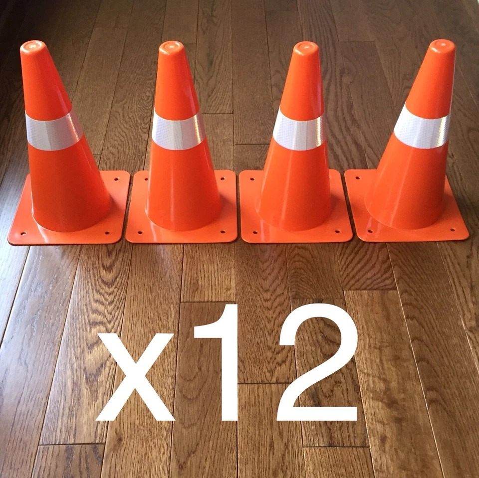 12 Orange Safety Cones Reflective Neon Parking Traffic Sports Driveway Roadside - Image 1 of 4