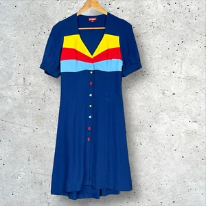 Staud Womens Sailor Rainbow Button Front Dress Size XS Retro Twee Colorblock - Picture 1 of 7