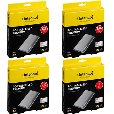 Intenso SSD Premium External SSD USB 3.2 Charcoal 128GB 256GB 512GB 1TB - Image 1 of 4