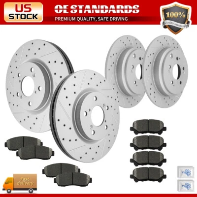 Front Rear Drilled Disc Rotors Ceramic Brake Pads for 2011 - 2014 Honda Odyssey - Image 1 of 4