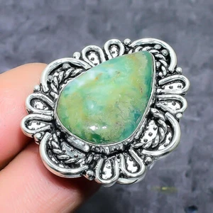 Chrysoprase Gemstone Handmade 925 Sterling Silver Jewelry Ring Size 8.5 - Picture 1 of 2