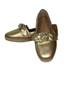 Antonio Melani Locklinn Leather Espadrille Gold Metallic Bow Loafer 8.5M NWT - Picture 1 of 9