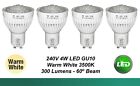 4 x 4W 240V GU10 Wide Beam LED Downlight Globes Bulbs Warm White - 300Lm - 60D