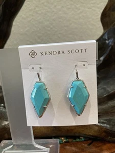 Kendra Scott Tessa Framed Turquoise Dangle Drop Silver Earrings NWT - Picture 1 of 1