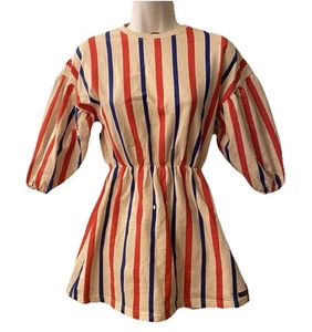 Patriotic July Fourth Dress Size 10 Organic Cotton FrenchStripe Nanna Mini Dress - Picture 1 of 16