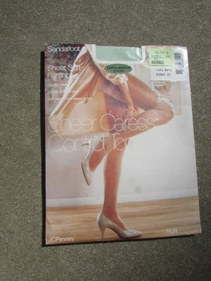 VTG J.C. Penny Sheer Caress Control Top Sandalfoot Cool Mint Pantyhose Average - Image 1 of 3