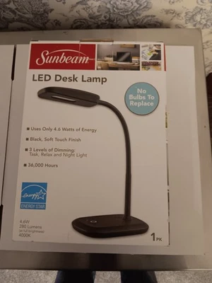 Sunbeam LED Desk Lamp, NEW, 36,000 Hours, 3 Light Settings, Black - Image 1 of 3