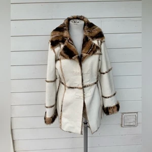 VTG 90 2000 Bebe y2k Coat Jacket Shaggy Faux Fur Shearling Penny Animal Suede - Picture 1 of 13