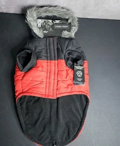 Roter Canada Pooch True North Parka Gr. 22 isoliert Kapuze Fleece gefüttert Hundemantel - Bild 1 von 7
