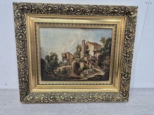 Vintage handbemalte Mühlenmalerei im Goldrahmen 40 cm x 35 cm - Bild 1 von 10
