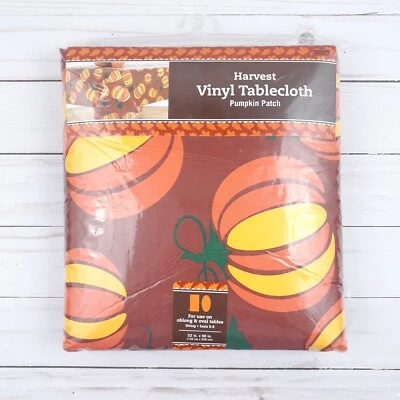 Fall Vinyl Tablecloth 52x90 Pumpkin Field Camping Party Picnic - Image 1 of 2