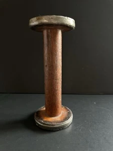 Vintage Industrial Wooden Textile Spool Metal Bands Primitive 7.5” - Picture 1 of 22